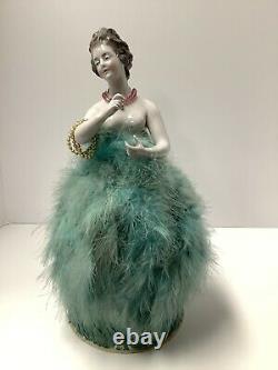 Art Deco Porcelain Doll Candy Box. Antique Germany. Ostrich Feathers