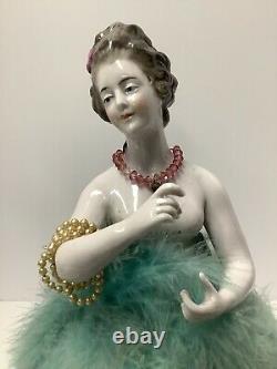 Art Deco Porcelain Doll Candy Box. Antique Germany. Ostrich Feathers