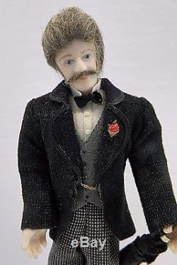 Artisan Made Vintage Porcelain Victorian Man Dollhouse Doll 112 1980s OOAK