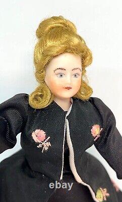 Artisan Vintage Doll Lady Porcelain 5 3/4 Dollhouse Miniature Hat Purse 112