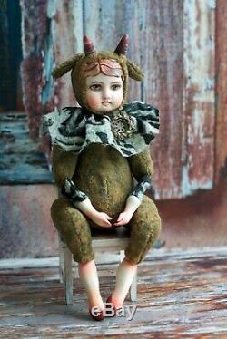 Artist teddy doll Faun OOAK created with vintage plush