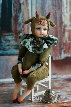 Artist teddy doll Faun OOAK created with vintage plush