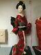 Beautiful Vintage Japanese Porcelain Doll Glass Eyes Silk Red Kimono Geisha