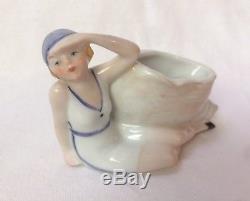 Bathing Beauty Flapper Figurine Porcelain Half Doll Pin Vase Pot Germany Vtg