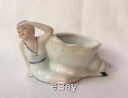 Bathing Beauty Flapper Figurine Porcelain Half Doll Pin Vase Pot Germany Vtg