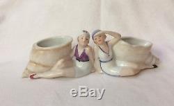 Bathing Beauty Flapper Figurine Porcelain Half Doll Pin Vase Pot Germany Vtg