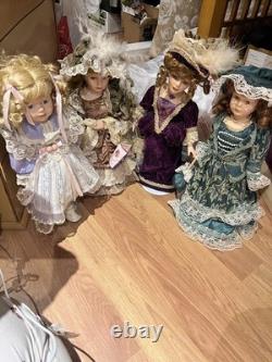 Beautiful Set of 4 Vintage Porcelain Dolls Elegant Victorian Style