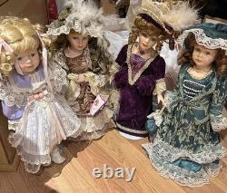 Beautiful Set of 4 Vintage Porcelain Dolls Elegant Victorian Style