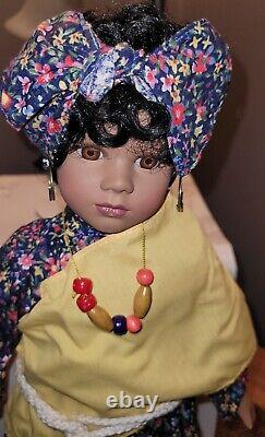 Beautiful! VTG African-American Doll Porcelain Cloth Body Glass Eye Unbranded