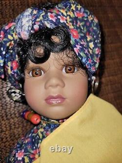 Beautiful! VTG African-American Doll Porcelain Cloth Body Glass Eye Unbranded