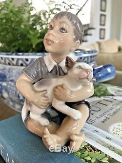 Beautiful! Vintage Copenhagen Dahl Jensen Boy w Cat 1291 Porcelain Figurine Doll