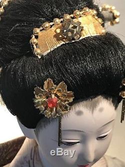 Beautiful Vintage Japanese Porcelain Doll Glass Eyes Silk Kimono Real Hair