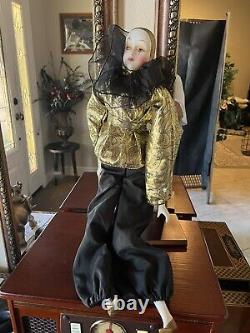 Beautiful Vintage (Music Wind Up) Harlequin 26 Doll Has Porcelain Head, Limbs