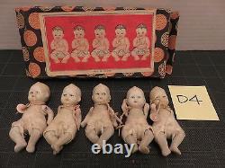 Bisque Porcelain Jointed Quintuplet Dolls Made in Japan Original Box