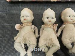 Bisque Porcelain Jointed Quintuplet Dolls Made in Japan Original Box