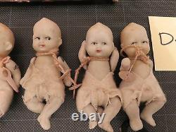 Bisque Porcelain Jointed Quintuplet Dolls Made in Japan Original Box