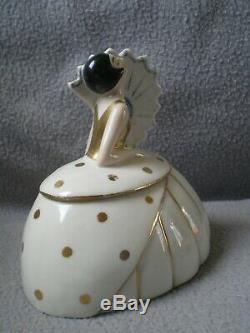 Boite en porcelaine art deco 1930 sculpture femme éventail vintage box half doll