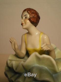 Boite en porcelaine art deco FASOLD vintage trinquet box half doll lady figurine