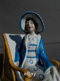 Boite femme art deco statuette baigneuse en porcelaine 30s vintage box half doll