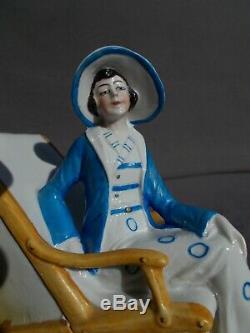 Boite femme art deco statuette baigneuse en porcelaine 30s vintage box half doll