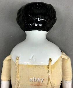 C. 1860s 21 Flat-Top Civil War Style Antique German China Head Doll Marked 6