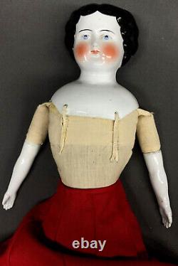 C. 1860s 21 Flat-Top Civil War Style Antique German China Head Doll Marked 6