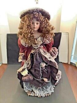 Cathay Collection Victorian Porcelain Doll Brown Lace Dress Coat Hat 20 Tall