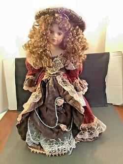 Cathay Collection Victorian Porcelain Doll Brown Lace Dress Coat Hat 20 Tall