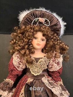 Cathay Collection Victorian Porcelain Doll Brown Lace Dress Coat Hat 20 Tall