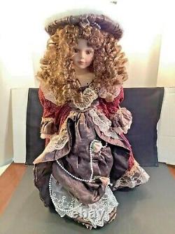 Cathay Collection Victorian Porcelain Doll Brown Lace Dress Coat Hat 20 Tall