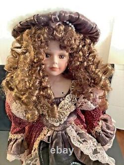 Cathay Collection Victorian Porcelain Doll Brown Lace Dress Coat Hat 20 Tall