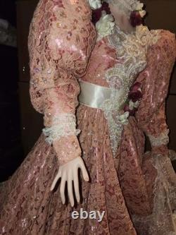 Charlotte by Rustie Large Porcelain Doll Pink Victorian Dress Feathered Hat
