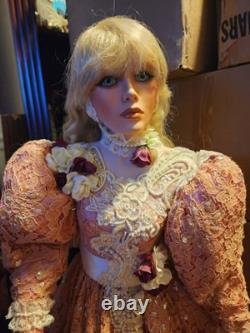 Charlotte by Rustie Large Porcelain Doll Pink Victorian Dress Feathered Hat