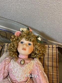 Charming Vintage Porcelain Doll with Blonde Curly Hair and Dress