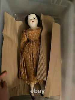 China Head Doll Flat Top Red Lips Antique Porcelain Curls Reproduction