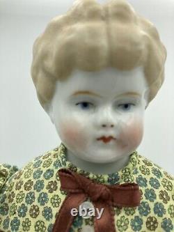 Civil War Era CHINA HEAD High Brow DOLL 15 Blond Hair Hertwig Calico Dress