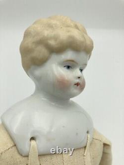 Civil War Era CHINA HEAD High Brow DOLL 15 Blond Hair Hertwig Calico Dress