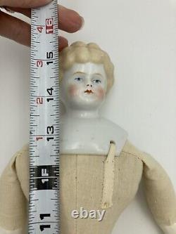 Civil War Era CHINA HEAD High Brow DOLL 15 Blond Hair Hertwig Calico Dress