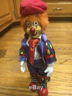 Clown Porcelain Doll Wind Up Musical Animated Moving 13 Vintage Adorable