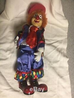 Clown Porcelain Doll Wind Up Musical Animated Moving 13 Vintage Adorable