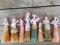 Collection Vintage Porcelain Half Whisk Broom Doll Antique 8 estate lot rare 30s