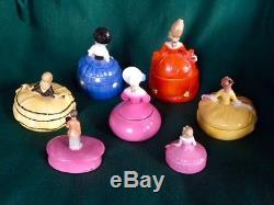Collection of 7 Vintage Ceramic Dresser/Powder Boxes with Half-Doll Lids