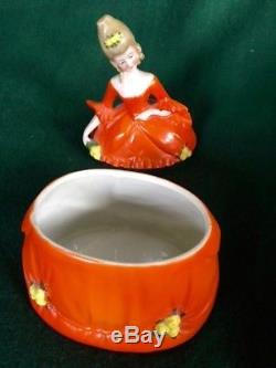 Collection of 7 Vintage Ceramic Dresser/Powder Boxes with Half-Doll Lids