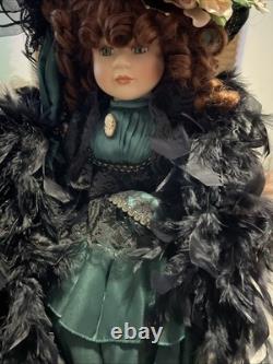 Cr. 1980 Dynasty Doll Collection Porcelain 26inch Tall Doll in Green Gown Rare