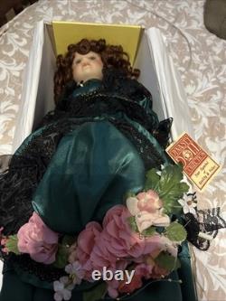 Cr. 1980 Dynasty Doll Collection Porcelain 26inch Tall Doll in Green Gown Rare