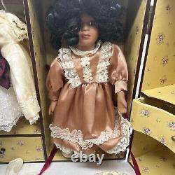 Cracker Barrel Rare Vintage Porcelain Doll Trunk Armoire Bed Clothes Carry Case