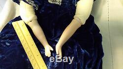 DOLL China Head & Shoulder & Limbs Cloth Body 18 Vintage Blue Velvet Dress lacy