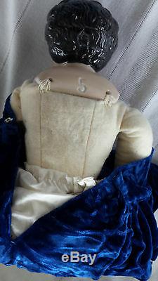 DOLL China Head & Shoulder & Limbs Cloth Body 18 Vintage Blue Velvet Dress lacy