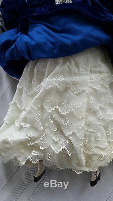 DOLL China Head & Shoulder & Limbs Cloth Body 18 Vintage Blue Velvet Dress lacy