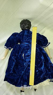 DOLL China Head & Shoulder & Limbs Cloth Body 18 Vintage Blue Velvet Dress lacy